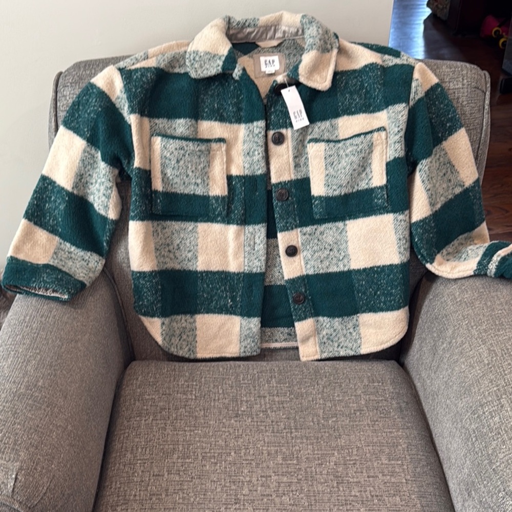 Girls Green and Cream Plaid Jacket